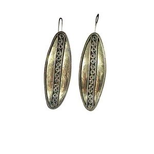 Vintage Earrings Sterling Leaf Long Scroll Statement Dangle Cable Twist Handmade